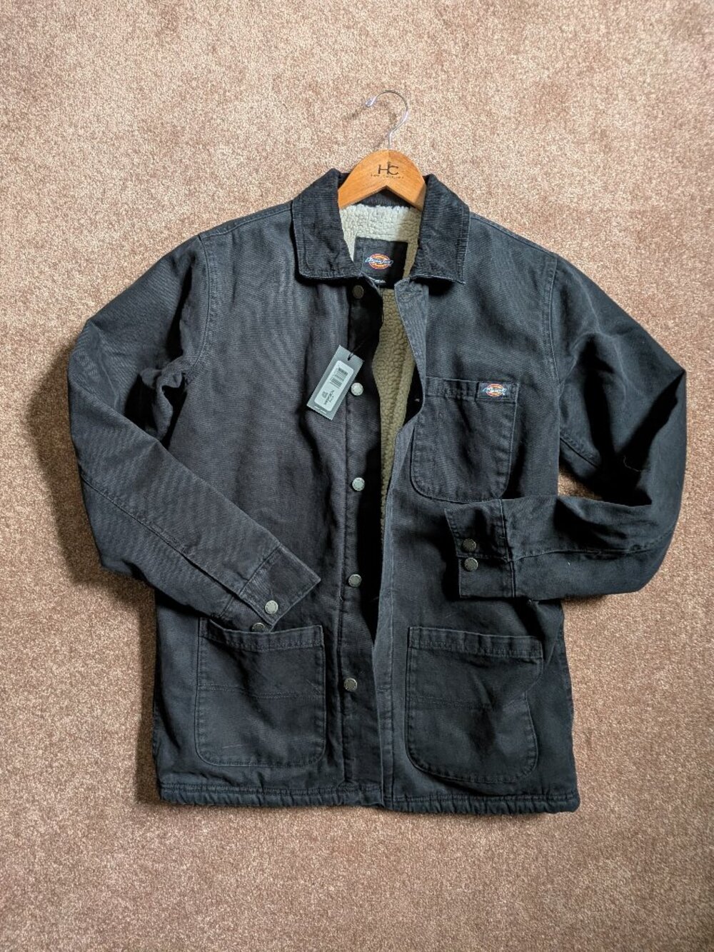 NWT Dickies Stonewashed Cotton Duck Fleece Lined Black Chore Coat / Jacket